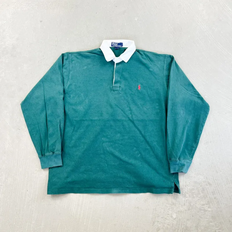 F- Vintage Polo Ralph Lauren Dark Green Rugby Shirt sold by HG Vintage