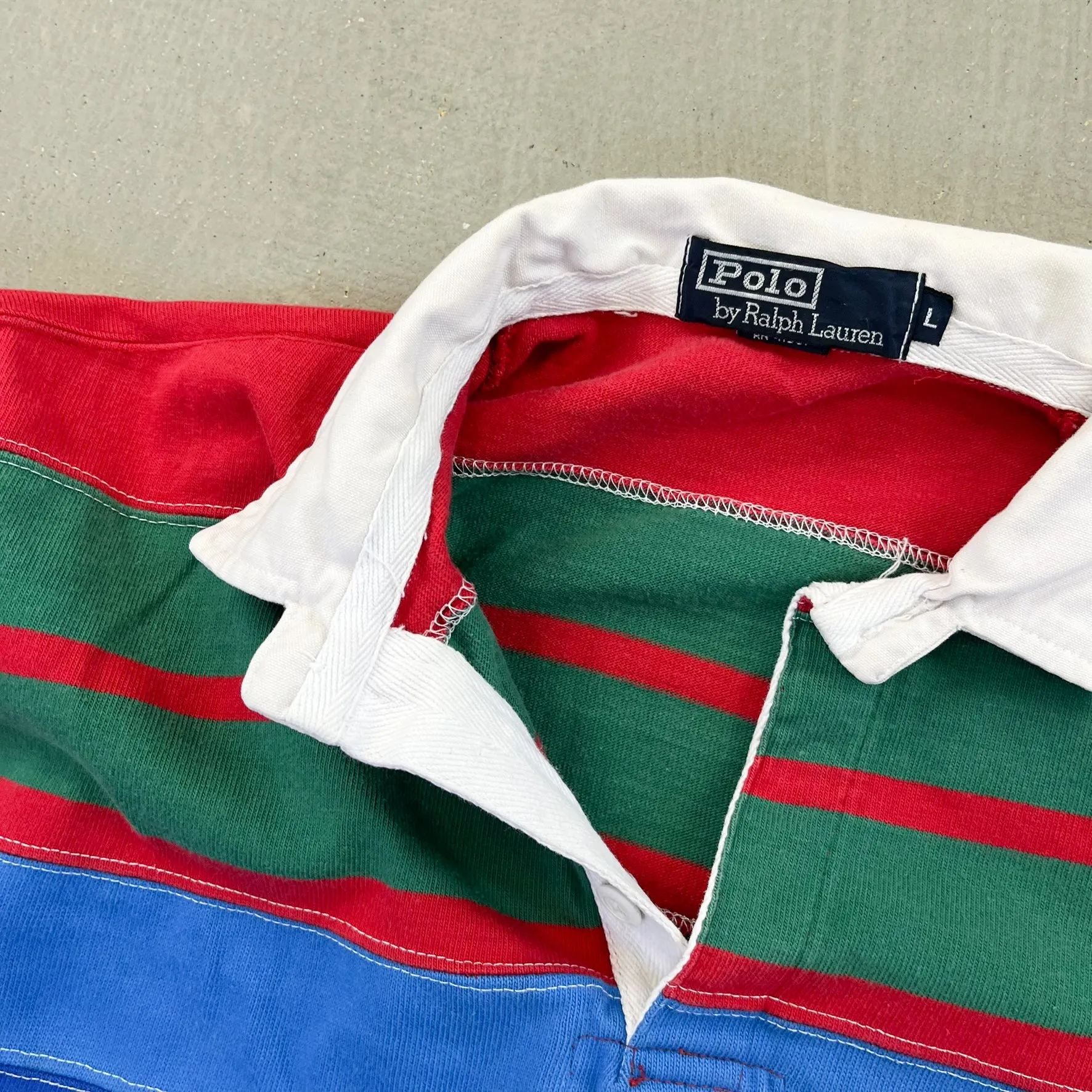 F- Vintage Polo Sport Ralph Lauren Green/Orange/Blue Stripped Rugby Shirt sold by HG Vintage product image thumbnail 4