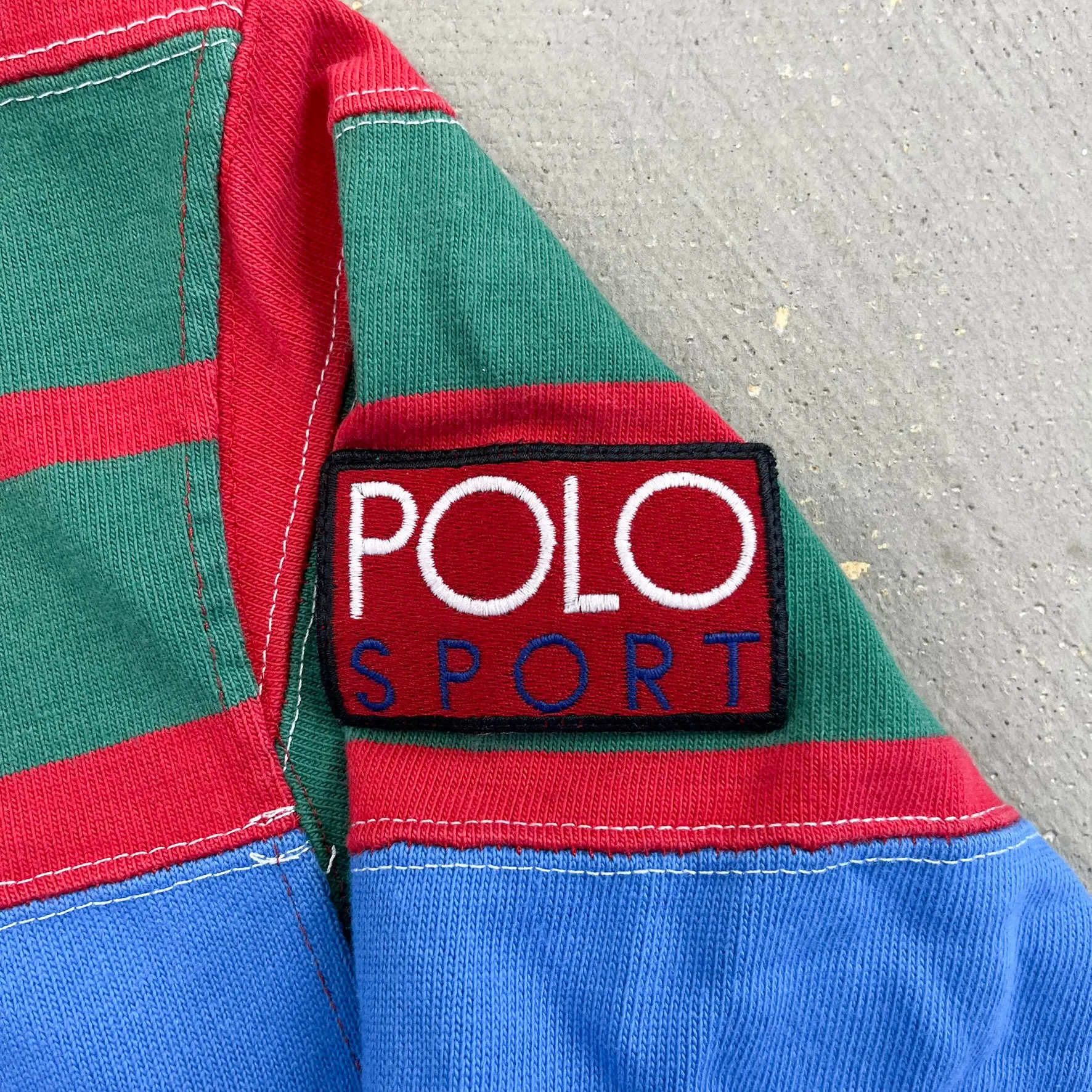 F- Vintage Polo Sport Ralph Lauren Green/Orange/Blue Stripped Rugby Shirt sold by HG Vintage product image thumbnail 2