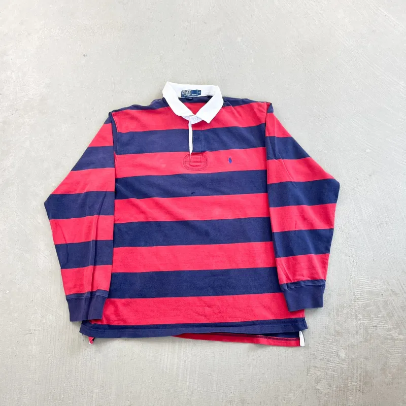 F- Vintage Polo Ralph Lauren Navy/Red Stripped Rugby Shirt sold by HG Vintage