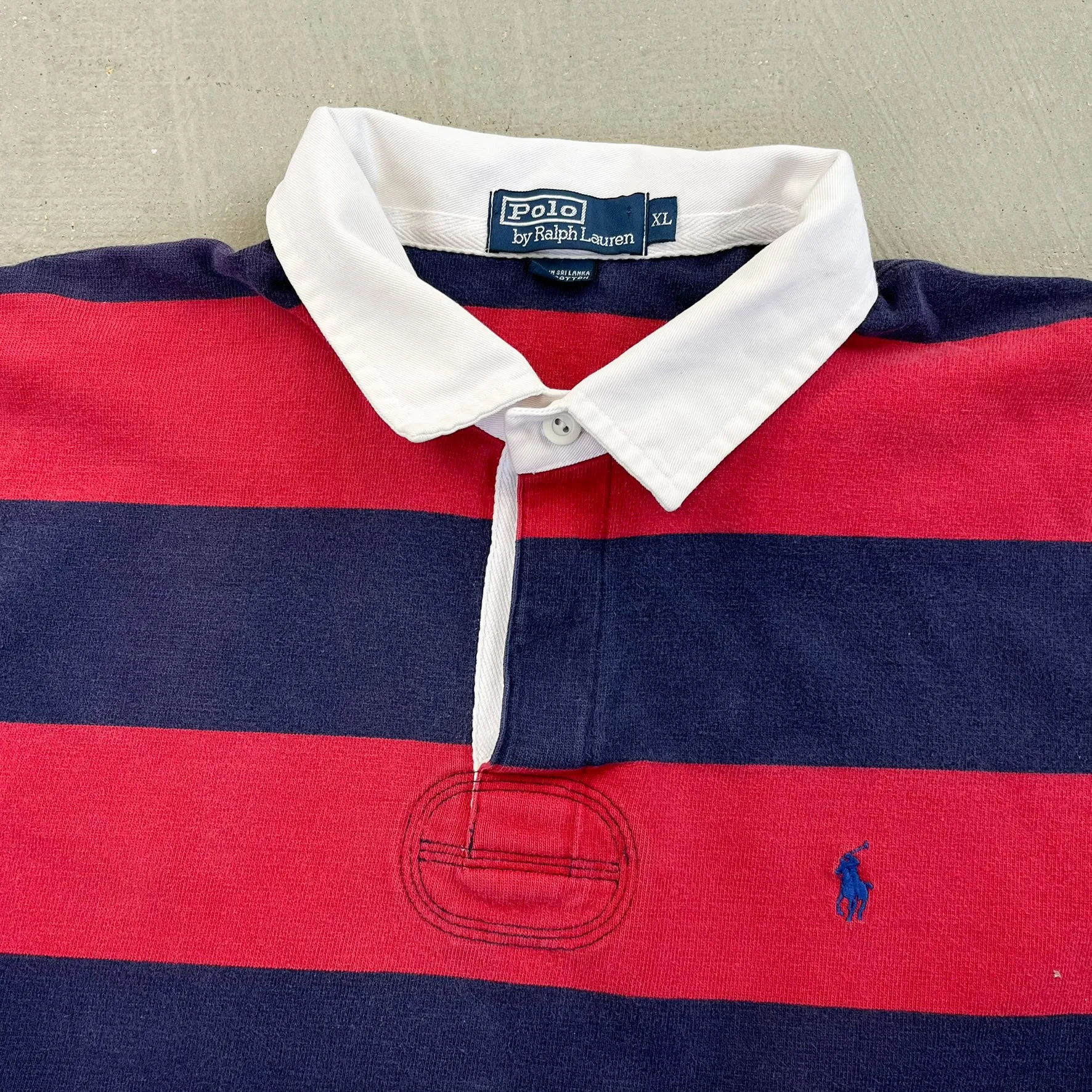 F- Vintage Polo Ralph Lauren Navy/Red Stripped Rugby Shirt sold by HG Vintage product image thumbnail 5