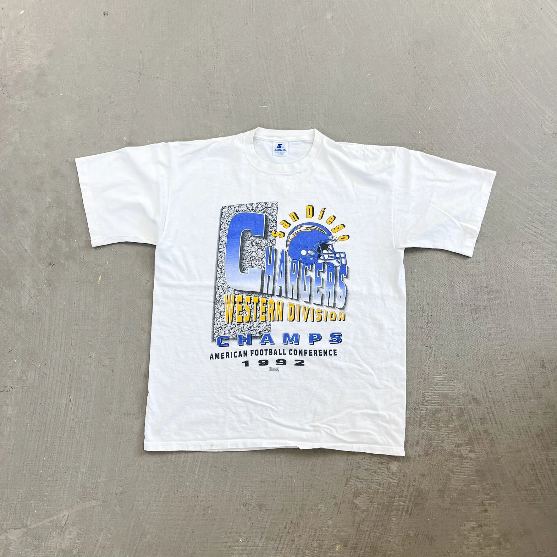 F- Vintage '92 San Diego Chargers NFL Starter Western Division Champions Single Stitch Tee sold by HG Vintage