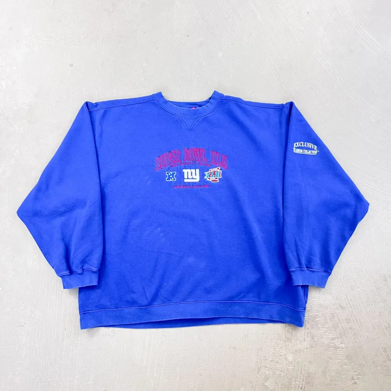 F- Vintage '08 New York Giants NFL Super Bowl 42 Embroidered Text Crewneck sold by HG Vintage