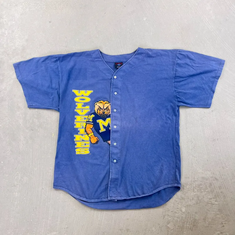 F- Vintage University Of Michigan Wolverines Text & Mascot Baseball Jersey sold by HG Vintage