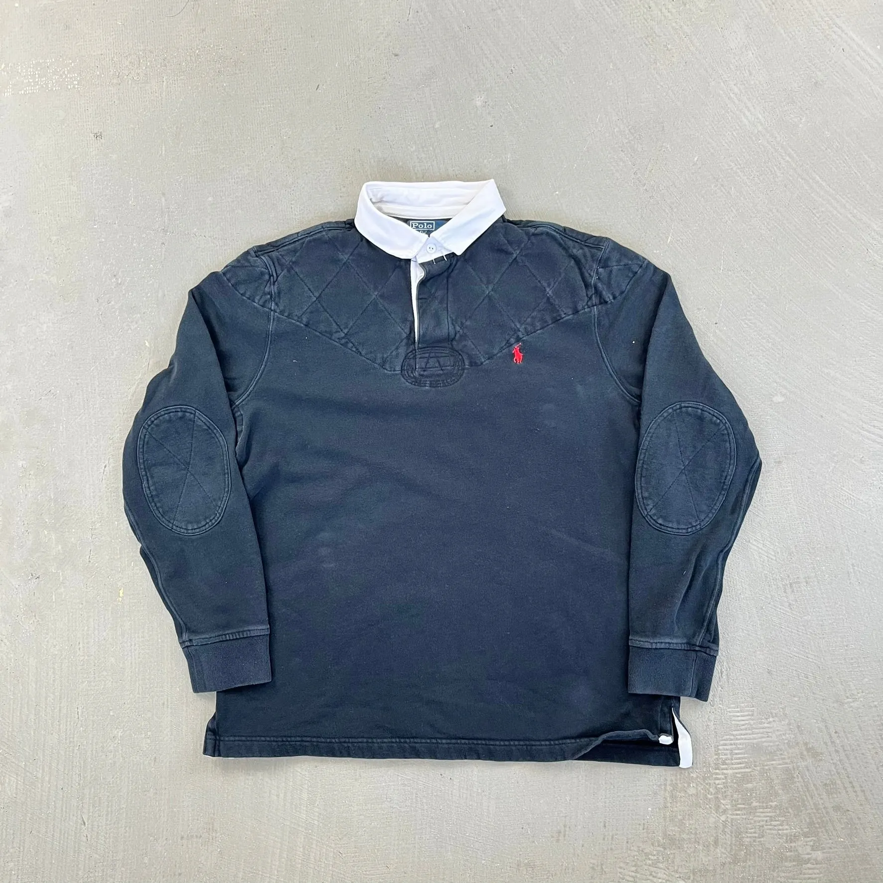 F- Ralph Lauren Polo Black Elbow Pad Rugby Shirt sold by HG Vintage