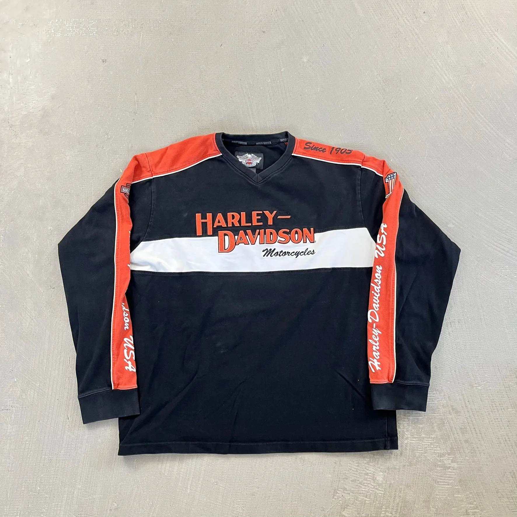 F- Harley Davidson Motorcycles Embroidered Text Heavy Long Sleeve sold by HG Vintage