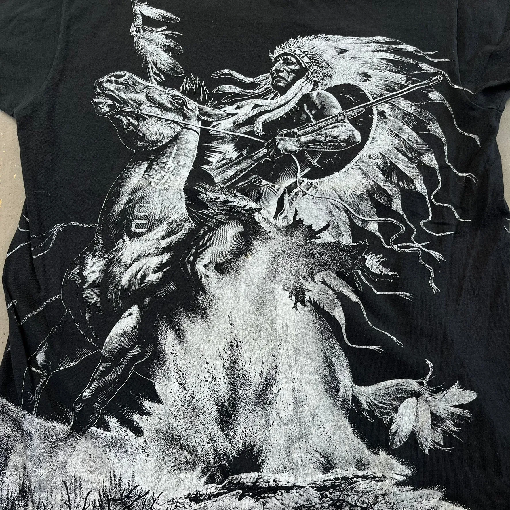 F- Vintage First Nation Warrior On Horse Jumbo Print Single Stitch Tee sold by HG Vintage product image thumbnail 3