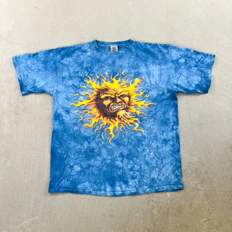 F- Vintage '96 Liquid Blue Angry Sun Acid Wash Graphic Tee sold by HG Vintage