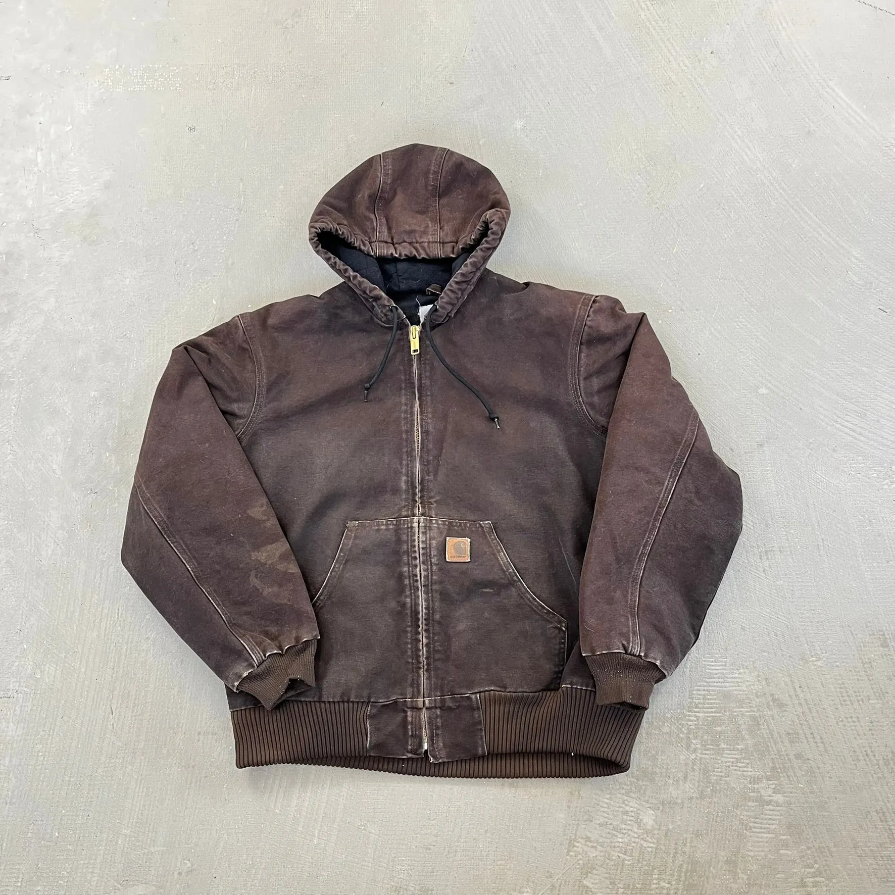 F- Carhartt Canvas Duck Hooded Insulated Brown Work Jacket sold by HG Vintage