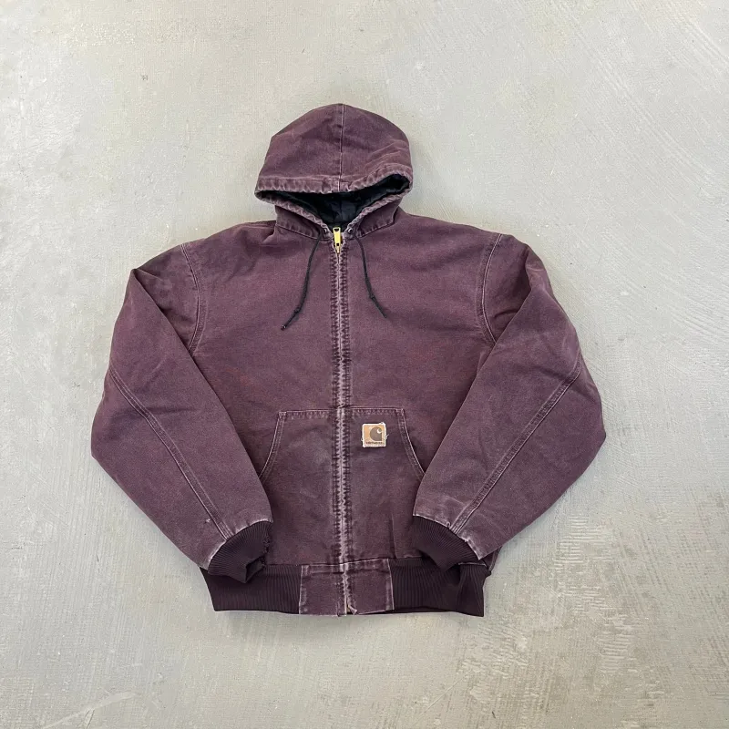 F- Vintage Carhartt Canvas Duck Hooded Insulated Maroon Work Jacket made by Carhartt