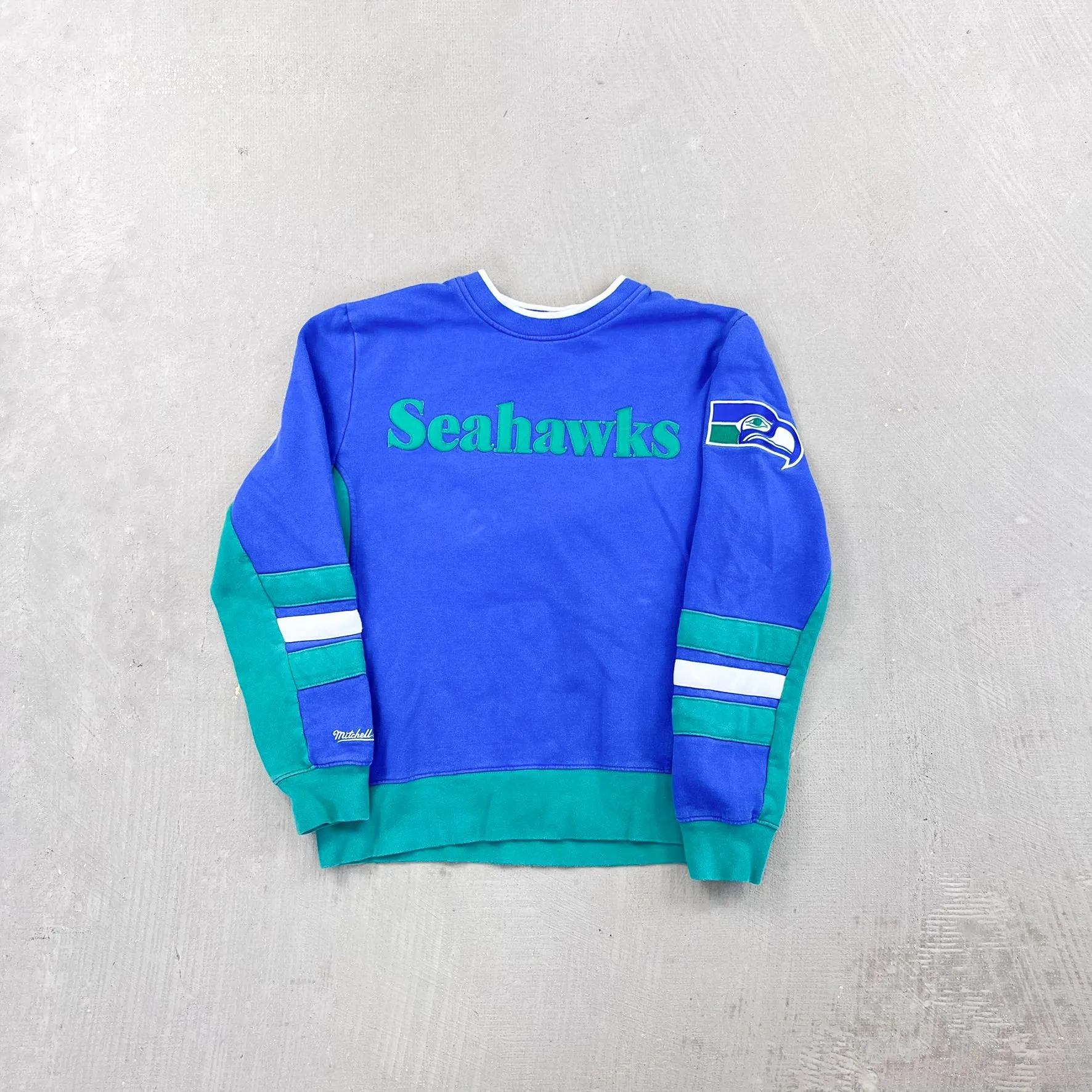 F- Seattle Seahawks NFL Mitchell & Ness Embroidered Text Crewneck sold by HG Vintage