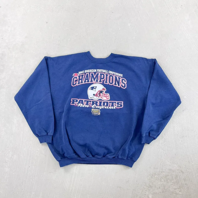 F- Vintage '03 AFC Champs Patriots NFL Text Crewneck sold by HG Vintage