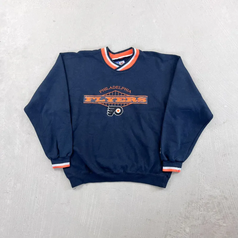 F- Vintage Philadelphia Flyers NHL Starter Embroidered Text Crewneck made by HG Vintage