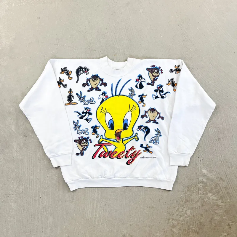 F- Vintage '94 Looney Tunes Tweety Bird & Co. Jumbo Print Crewneck sold by HG Vintage