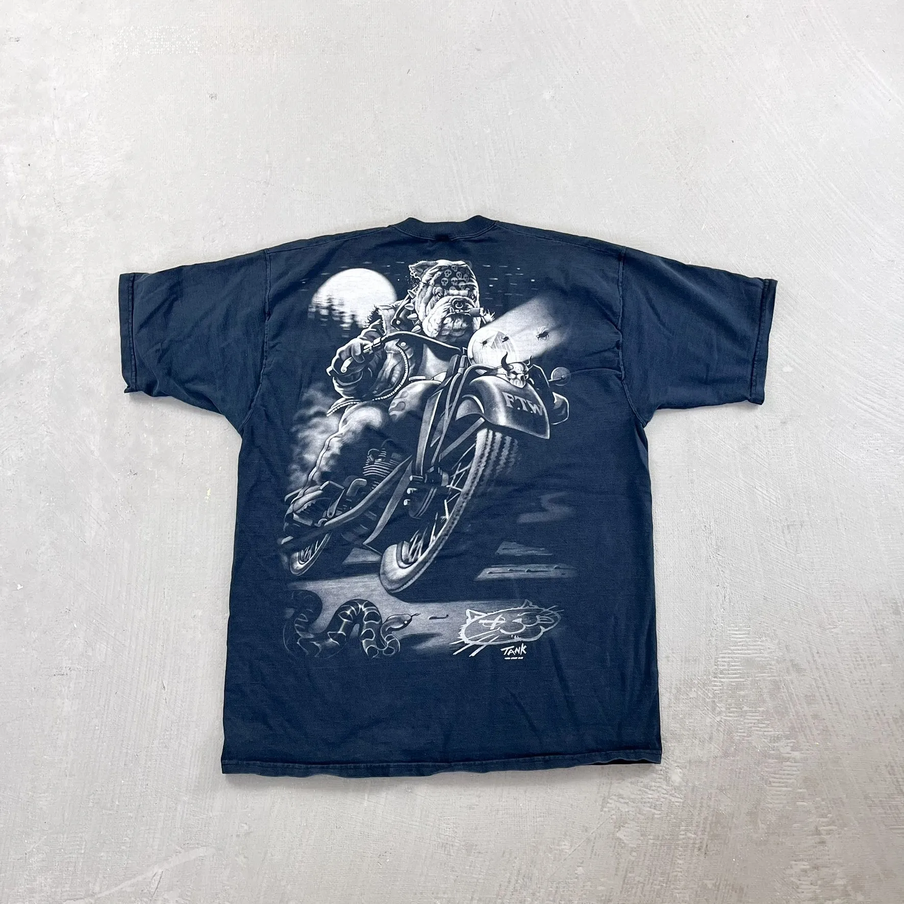 F- Vintage '96 Liquid Blue Cat Sucks Motorcycle Shop Graphic tee sold by HG Vintage product image thumbnail 5