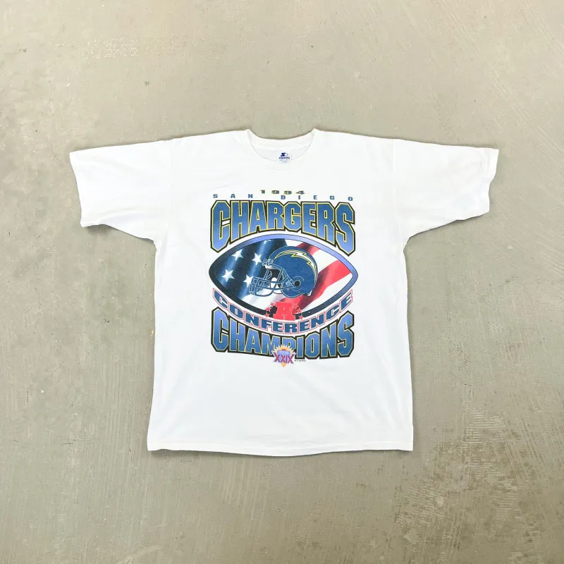 F- Vintage '94 San Diego Chargers AFC Champions NFL Graphic Single Stitch Tee sold by HG Vintage