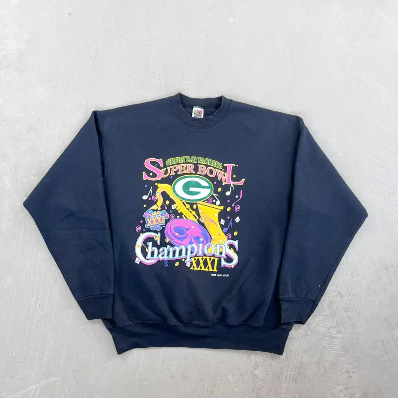 F- Vintage '97 Green Bay Packers Super Bowl 31 Champion NFL Crewneck sold by HG Vintage