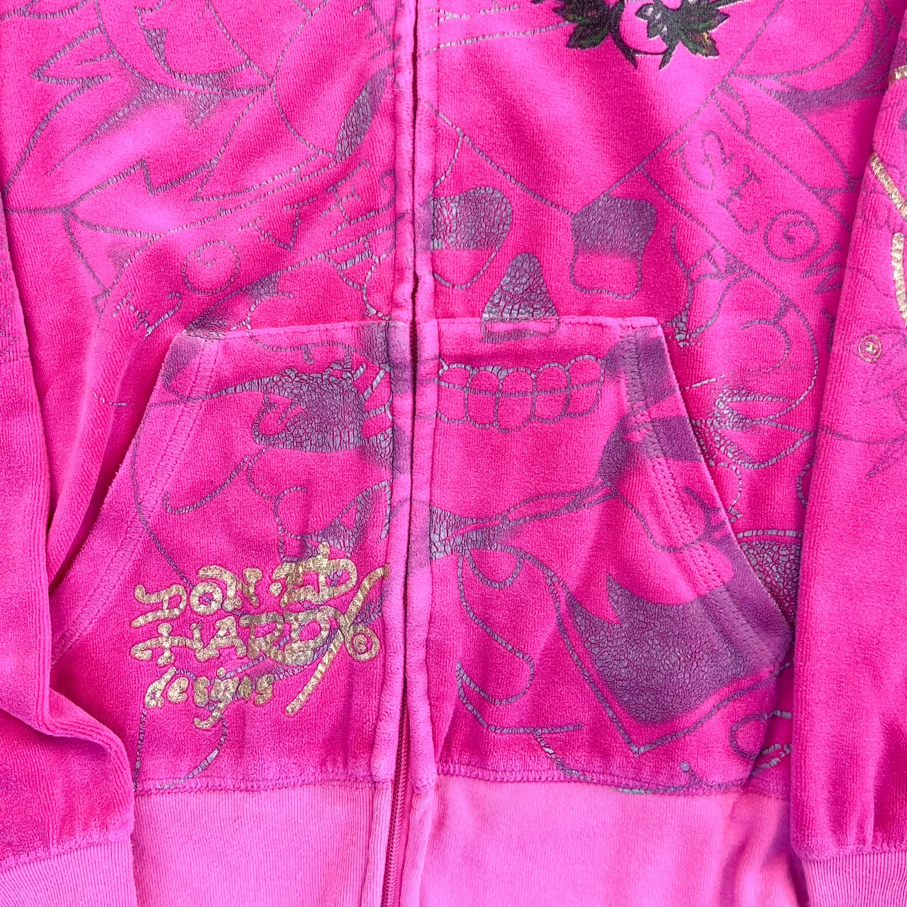 F- Vintage Ed Hardy Ladies Heart & Vines Graphic Velour Zip Up Hoodie sold by HG Vintage product image thumbnail 4