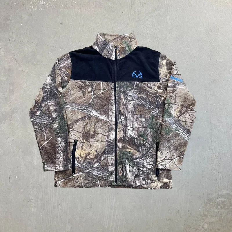 F- Real Tree Camo Pattern Embroidered Logo Zip Up Polar Fleece sold by HG Vintage