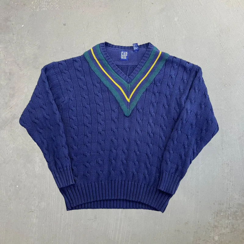 F- GAP 90s Woven V Neck Style Knit Sweater sold by HG Vintage
