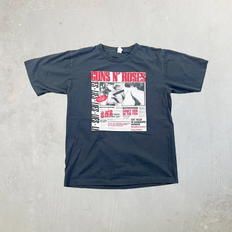 F- Vintage Guns & Roses Journal Article Picture Single Stitch Tee sold by HG Vintage