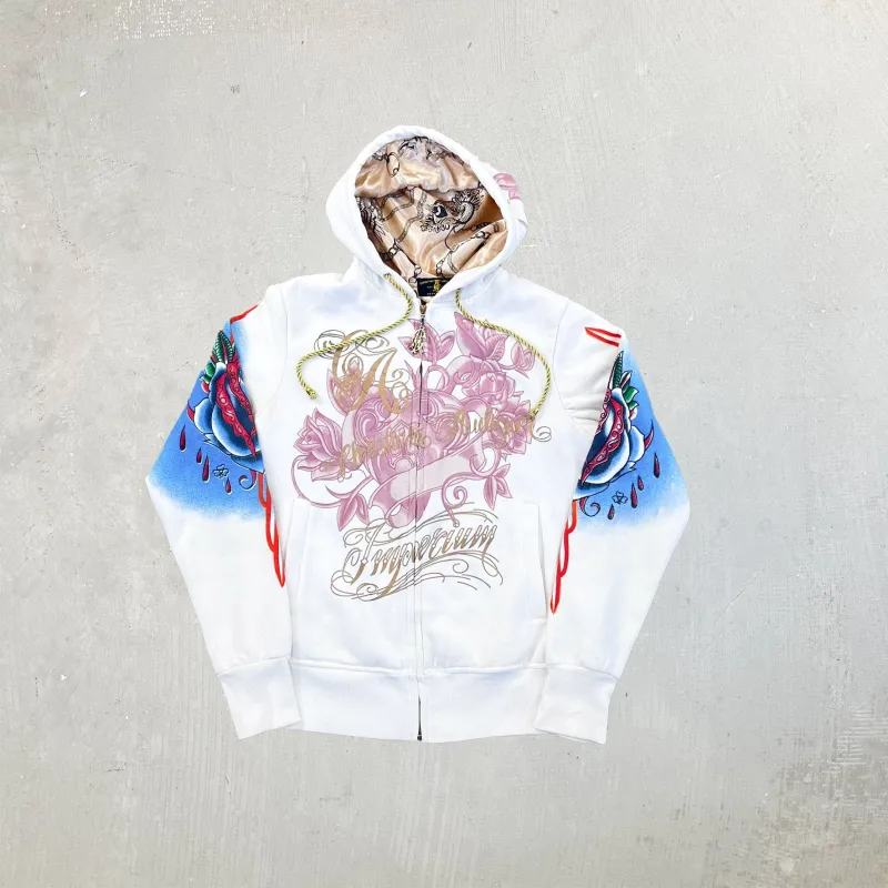 F- Vintage Christian Audigier Roses Tattoo Graphic Zip Up Hoodie sold by HG Vintage