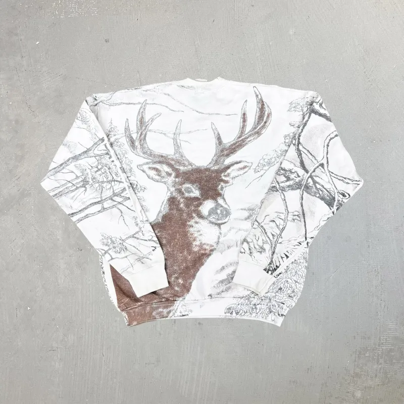 F- Vintage Deer In Snow Forest All Over Print Graphic Crewneck sold by HG Vintage