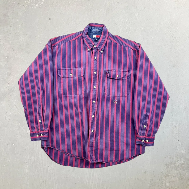 F- Vintage Tommy Hilfiger Stripped Embroidered Crest Button Down Shirt sold by HG Vintage