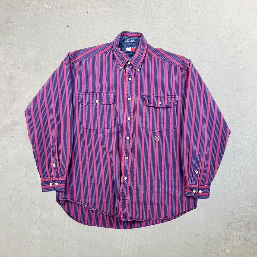 F- Vintage Tommy Hilfiger Stripped Embroidered Crest Button Down Shirt sold by HG Vintage