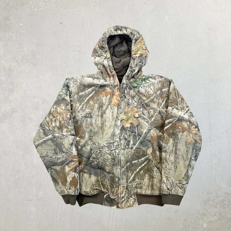 F- Real Tree Camo Edge Pattern Hooded Zip Up Winter Jacket sold by HG Vintage