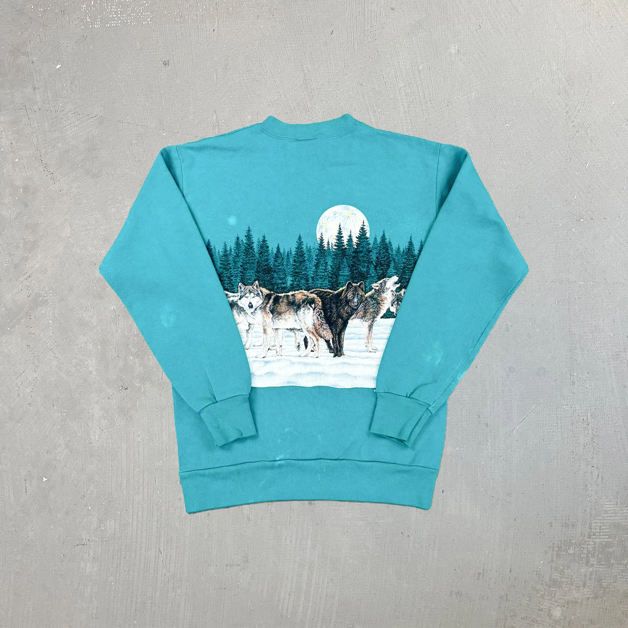 F- Vintage '91 Signal Sports Moon & Wolves In Snow Crewneck sold by HG Vintage