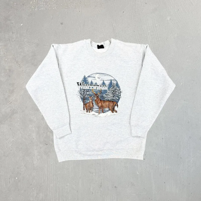 F- Vintage White Tail Deer In Snow Crewneck sold by HG Vintage