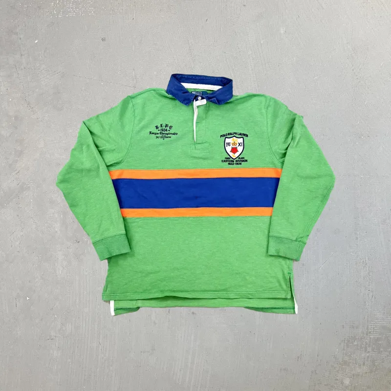 F- Vintage Polo Ralph Lauren Embroidered Crest & Text Rugby Shirt sold by HG Vintage