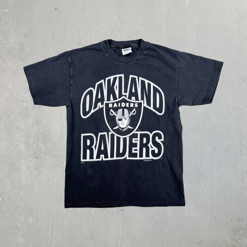 F- Vintage '95 Oakland Raiders NFL Logo & Text Hanes Heavyweight Single Stitch Tee sold by HG Vintage