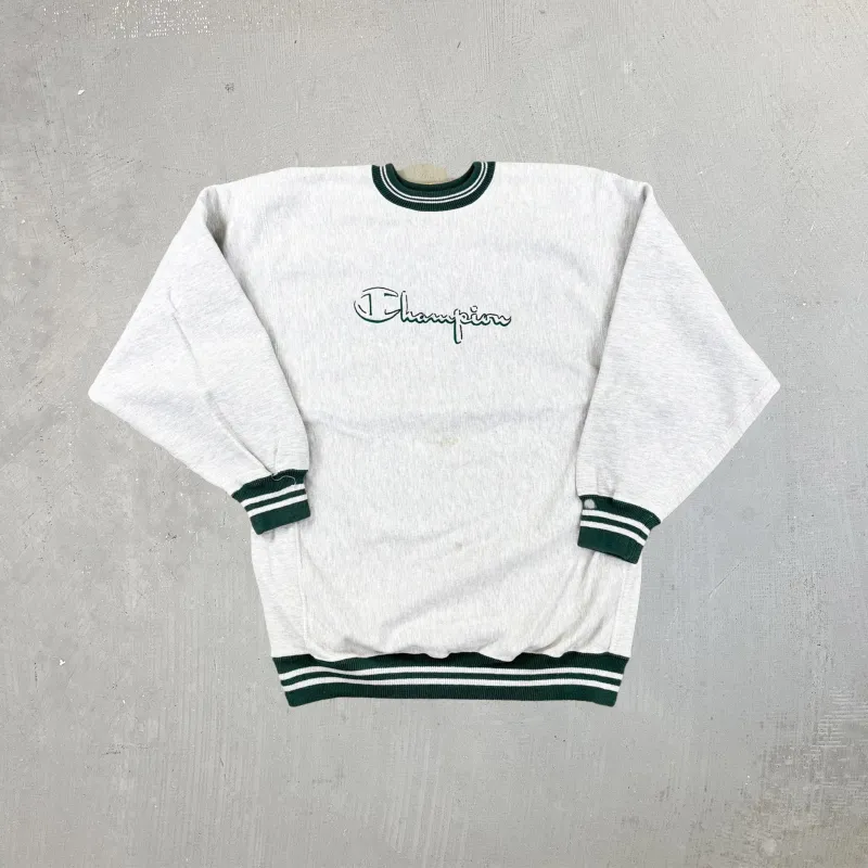 F- Vintage 90s Champion Reverse Weave Made In USA Embroidered Text Crewneck sold by HG Vintage