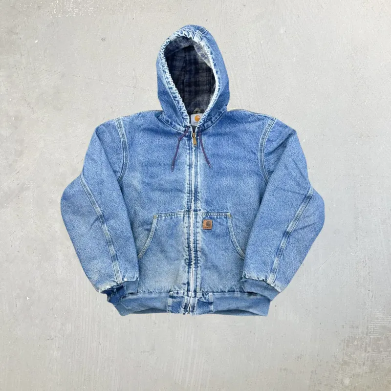 F- Vintage Carhartt JB198 Denim Active Hooded Workwear Jacket sold by HG Vintage