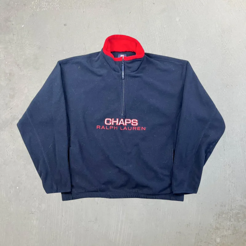 F- Ralph Lauren Chaps Embroidered Text Polar Fleece Quarter Zip Crewneck sold by HG Vintage