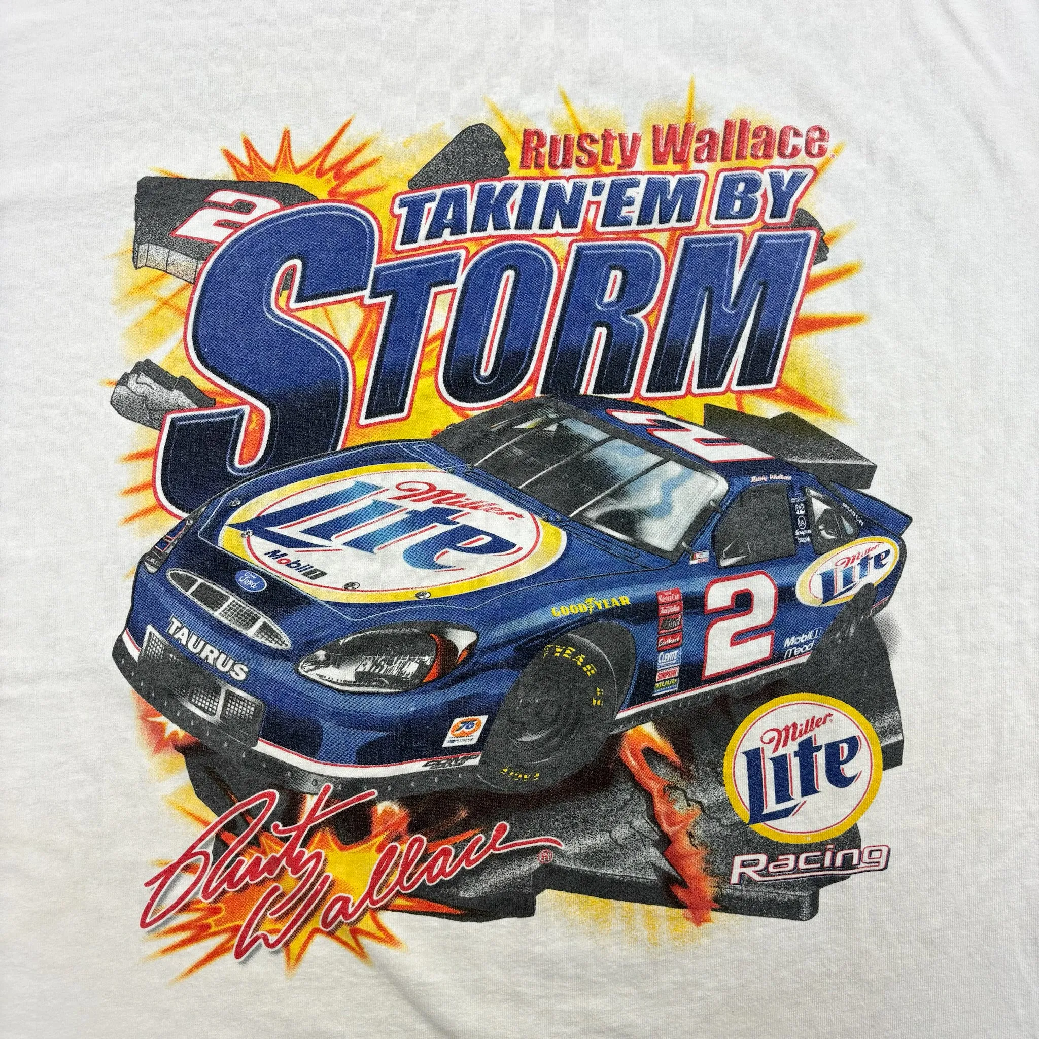 F- Vintage Nascar Rusty Wallace Takin'Em By The Storm Graphic Car Tee sold by HG Vintage product image thumbnail 2