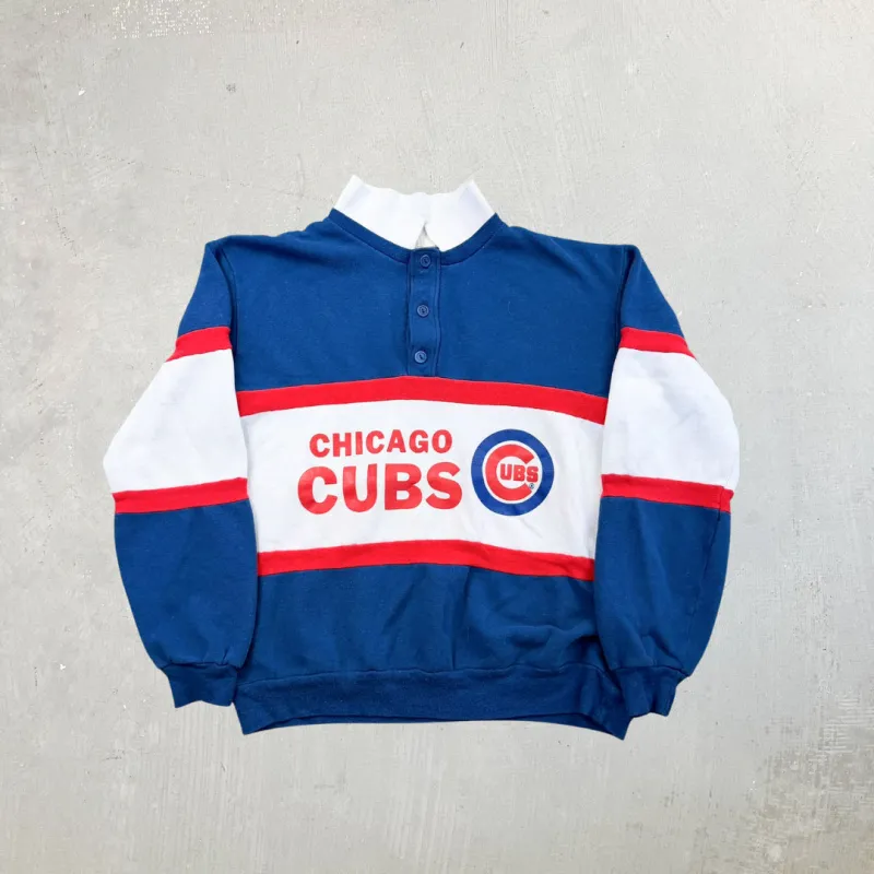 F- Vintage Chicago Cubs MLB Nutmeg Mills Logo Henley Crewneck sold by HG Vintage