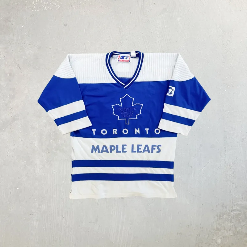 F- Vintage 80's 90's Toronto Maple Leafs NHL Starter Jersey Style Crewneck sold by HG Vintage