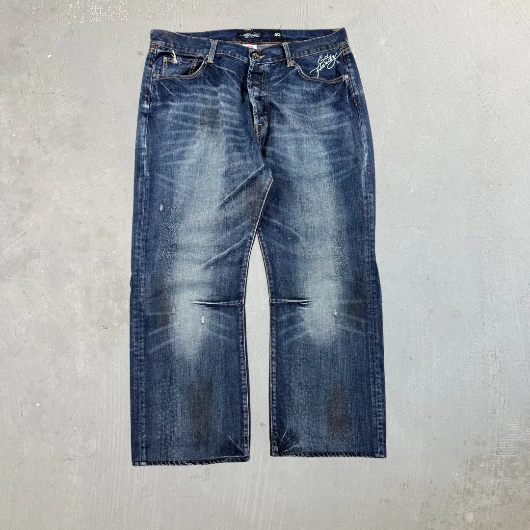 F- Vintage Ed Hardy Snake Eagle & Skull Gems & Text Baggy Jeans sold by HG Vintage product image thumbnail 2