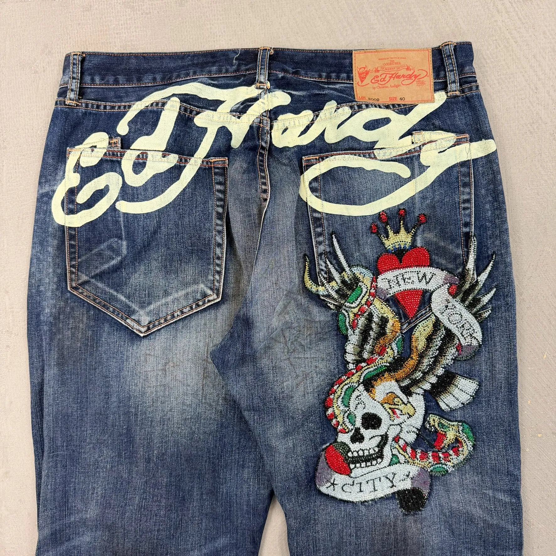 F- Vintage Ed Hardy Snake Eagle & Skull Gems & Text Baggy Jeans sold by HG Vintage product image thumbnail 5
