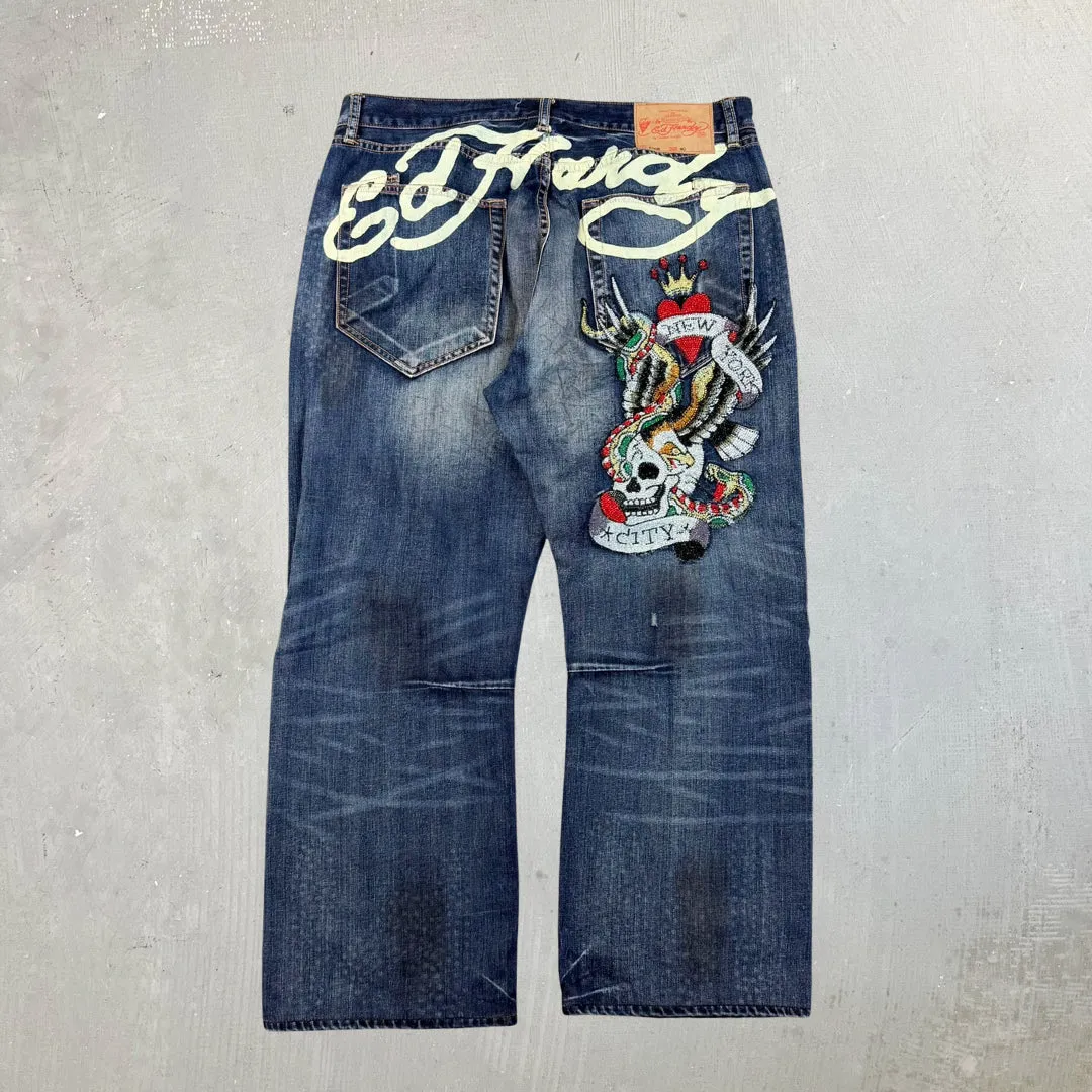 F- Vintage Ed Hardy Snake Eagle & Skull Gems & Text Baggy Jeans sold by HG Vintage product image thumbnail 4