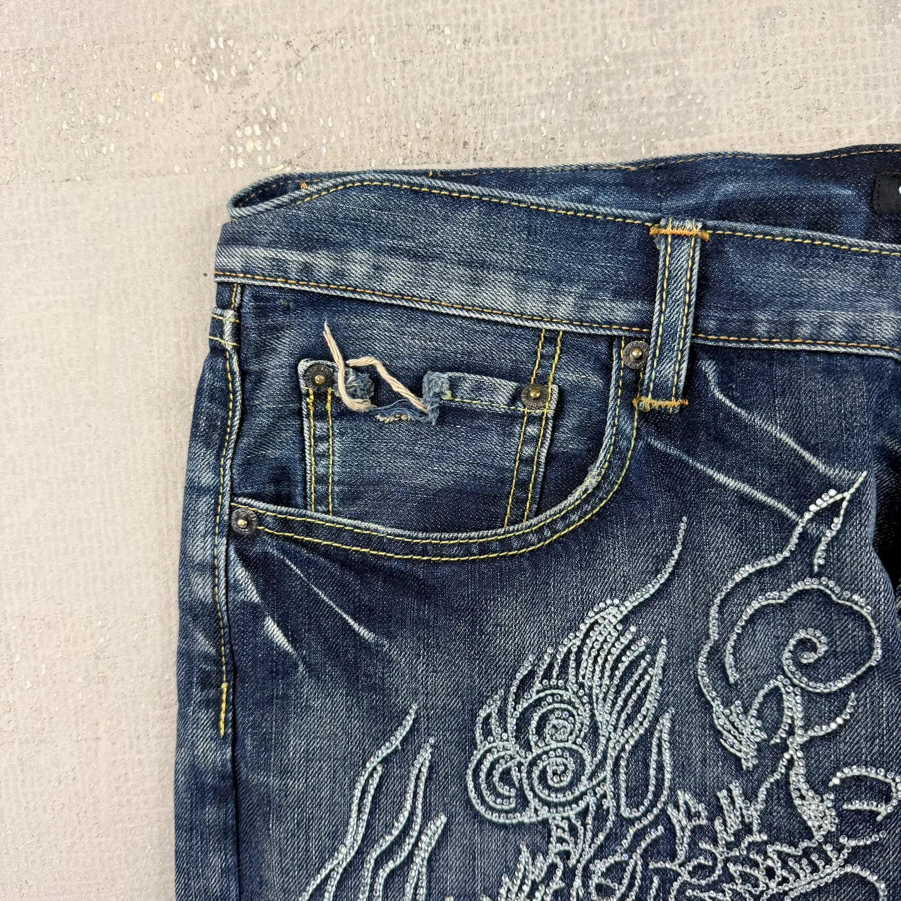 F- Vintage Ed Hardy Dragons White Gems & Text Baggy Jeans sold by HG Vintage product image thumbnail 5