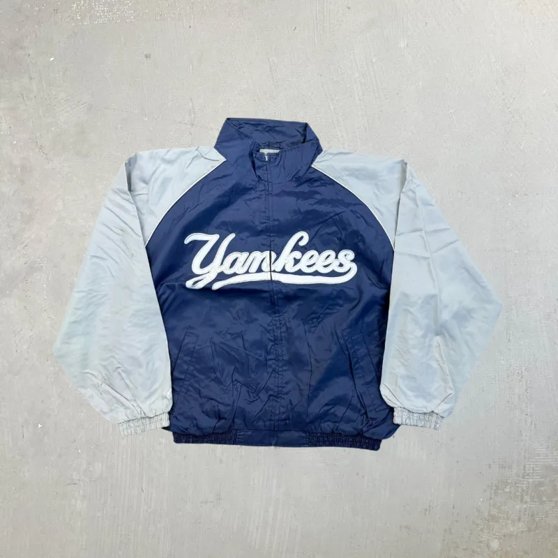 F- Vintage New York Yankees MLB Majestic Text Zip Up Windbreaker sold by HG Vintage