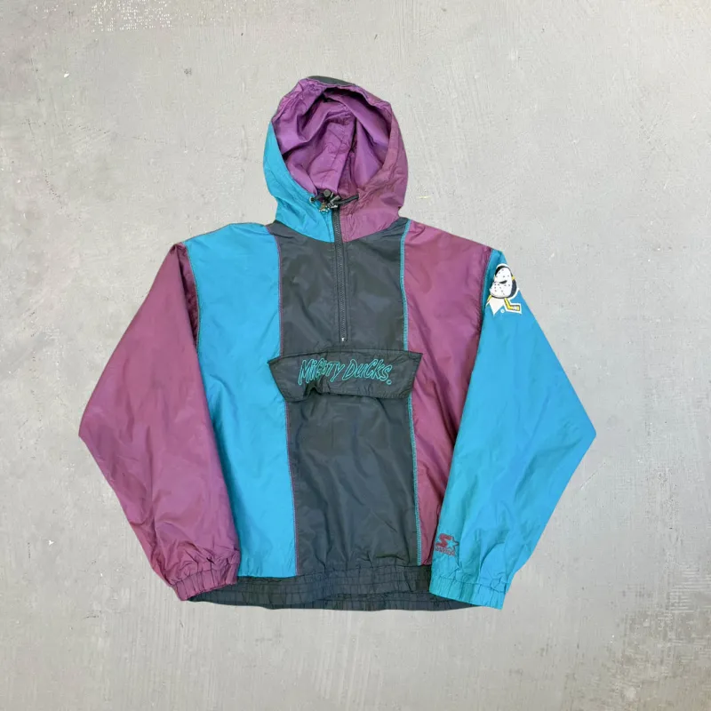 F- Vintage Anaheim Mighty Ducks NHL Starter Anorak Lightweight Jacket made by HG Vintage