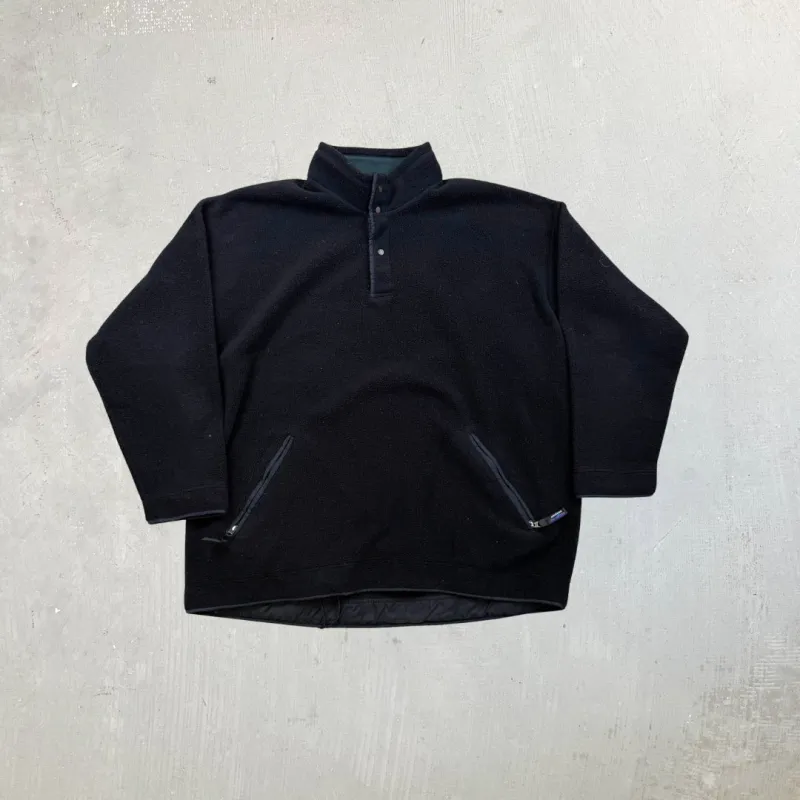 F- Patagonia Quarter Button Black Made In USA Polar Fleece sold by HG Vintage