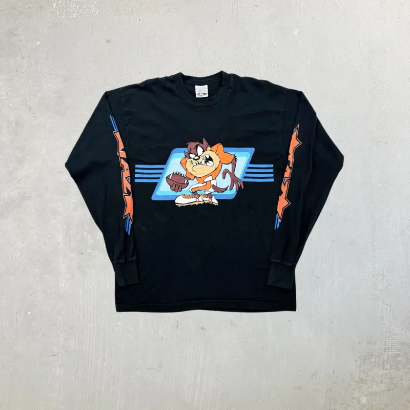 F- Vintage '95 Looney Tunes Tasmanian Devil Football Long Sleeve Tee sold by HG Vintage