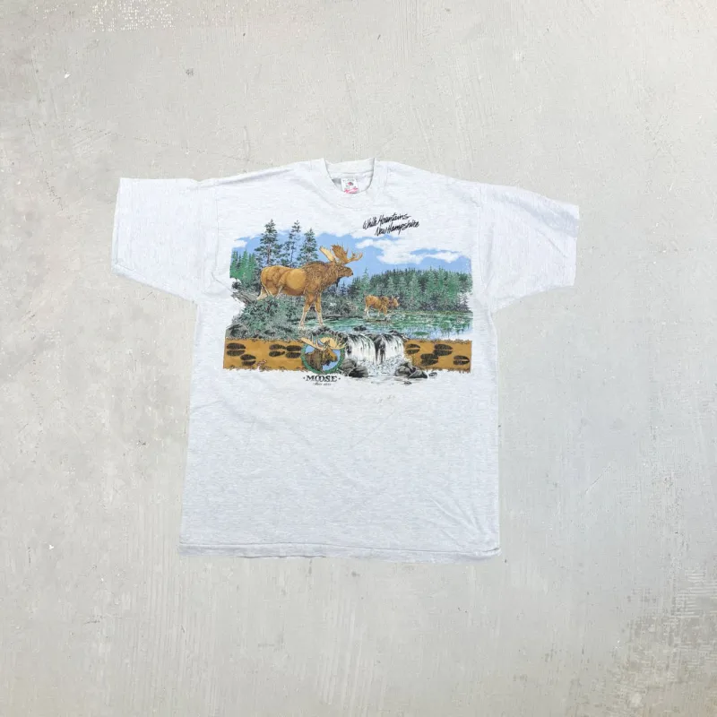 F- Vintage White Mountains Moose Graphic Made In USA Single Stitch Tee sold by HG Vintage