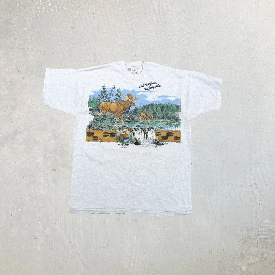 F- Vintage White Mountains Moose Graphic Made In USA Single Stitch Tee sold by HG Vintage